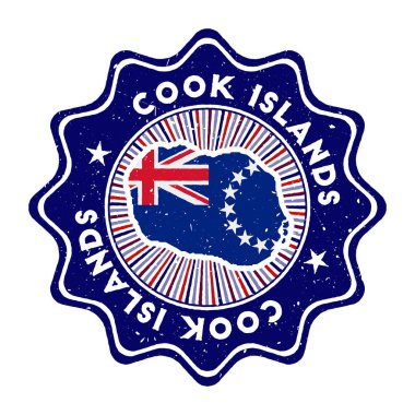Cook Adaları ada haritalı grunge pulu ve dairesel metin ile ülke bayrağı klasik rozeti