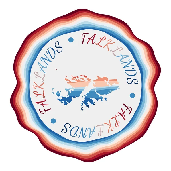 Badge des Malouines Carte du pays avec de belles vagues géométriques et un cadre rouge vif bleu vif — Image vectorielle