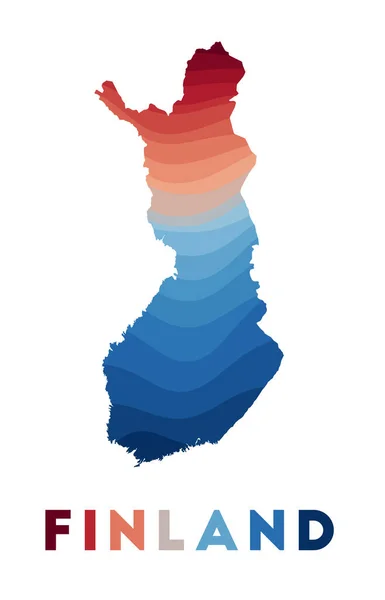 Mapa Finska Mapa země s krásnými geometrickými vlnami v červených modrých barvách Vivid Finland — Stockový vektor