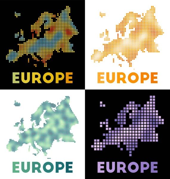 Mapa de Europa Colección de mapa de Europa en estilo punteado Fronteras del continente llenas de — Vector de stock