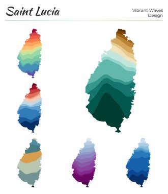 Saint Lucia Vibrant dalgalarının vektör haritaları geometrik pürüzsüz adanın parlak haritasını dizayn eder