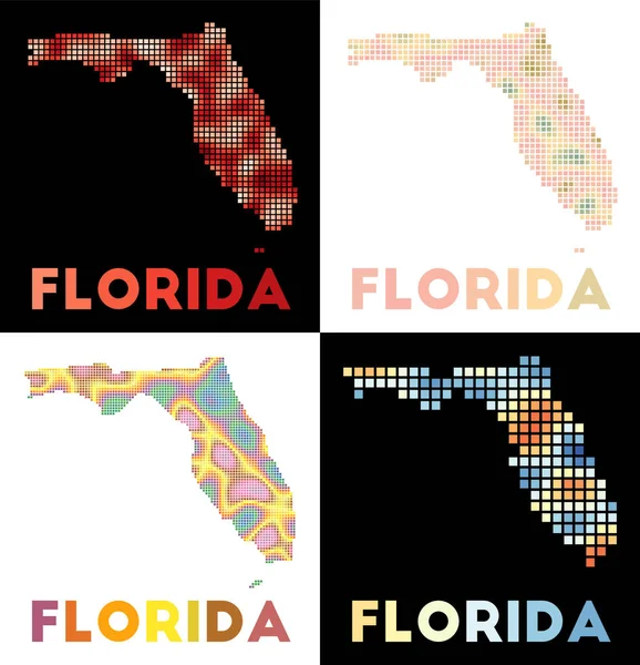 Carte de la Floride Collection de la carte de la Floride en pointillés de style Frontières de l'état us rempli de — Image vectorielle