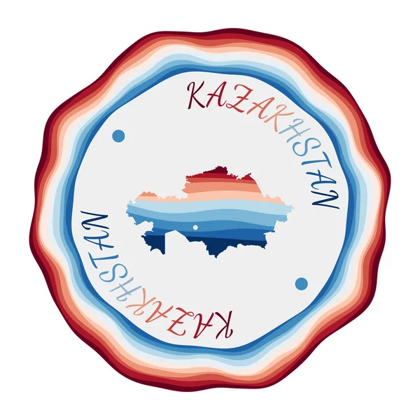 Kazakstan emblem Karta över landet med vackra geometriska vågor och pulserande röd blå ram — Stock vektor