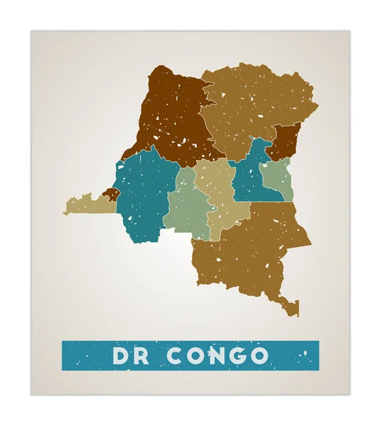 DR Congo map Country poster with region Old grunge texture Shape of DR Congo with country name — 스톡 벡터
