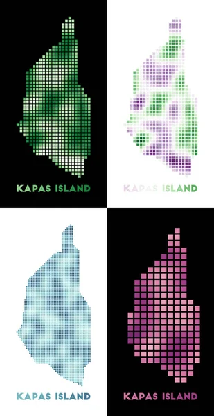 Mapa de la isla de Kapas Colección de mapa de la isla de Kapas en estilo punteado Fronteras de la isla llena — Vector de stock