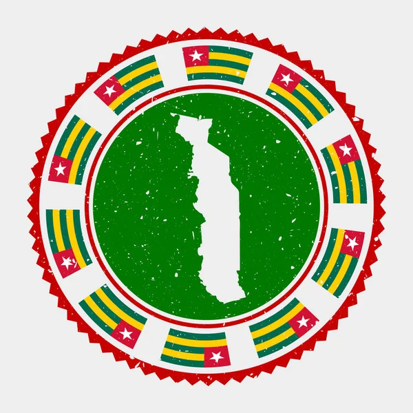 Togo grunge carimbo logotipo redondo com mapa e bandeira de Togo País carimbo Vetor ilustração —  Vetores de Stock