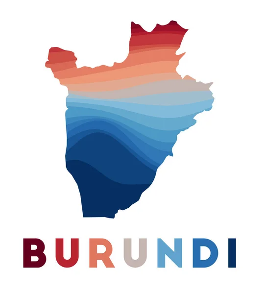 Carte du Burundi Carte du pays avec de belles vagues géométriques aux couleurs bleu-rouge Burundi vif — Image vectorielle