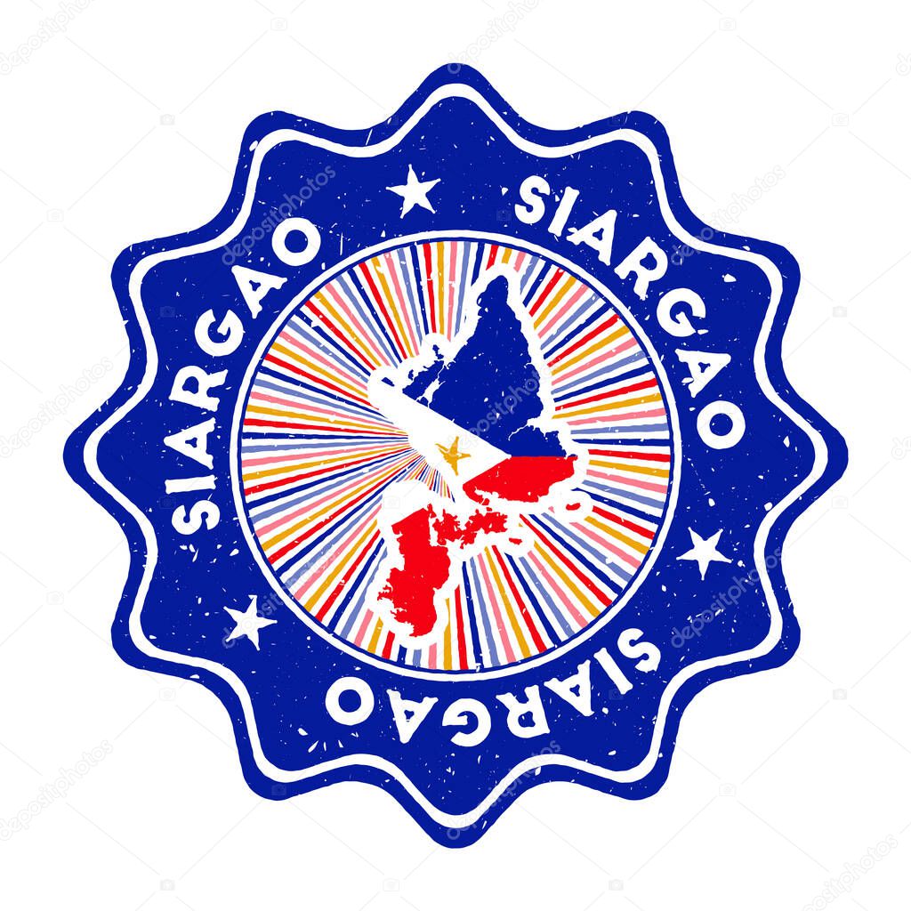 Siargao round grunge stamp with island map and country flag Vintage badge with circular text and