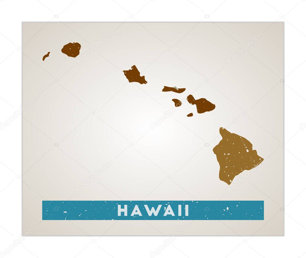 Hawaii map Us state poster with regions Old grunge texture Shape of Hawaii with us state name