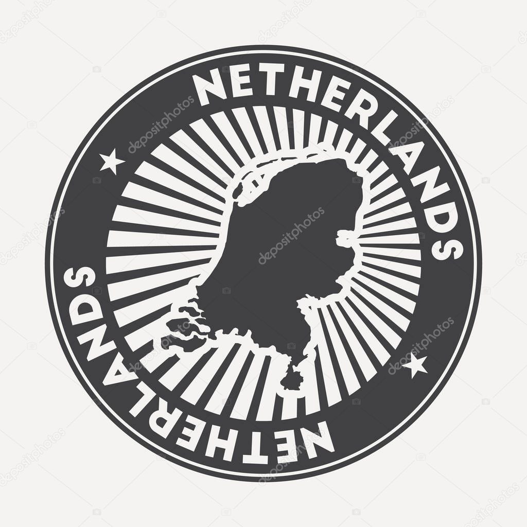 Netherlands round logo Vintage travel badge with the circular name and map of country vector