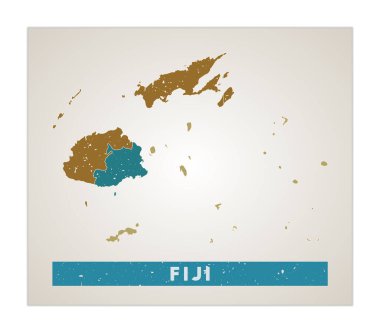 Fiji Harita Ülke posteri bölgeleri ile Eski grunge desen şekli ile Fiji ülke adı Modern