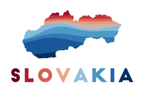 Mapa Słowacji Mapa kraju z pięknymi falami geometrycznymi w czerwonych niebieskich kolorach Vivid Slovakia — Wektor stockowy