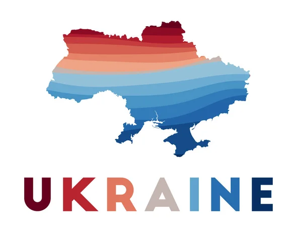Ukrajna térképe Az ország térképe gyönyörű geometrikus hullámok piros kék színek élénk Ukrajna — Stock Vector