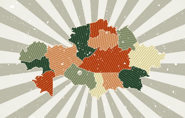 Kazakstan vintage karta Grunge affisch med karta över landet i retro färg palett Form av — Stock vektor