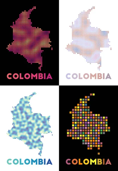 Colombia mapa Colección de mapa de Colombia en estilo punteado Fronteras del país lleno de — Vector de stock