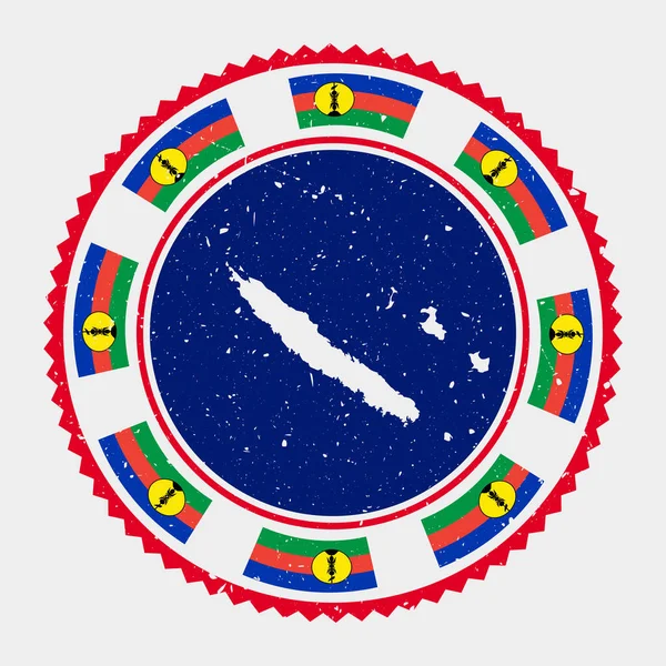 Nova Caledónia grunge carimbo logotipo redondo com mapa e bandeira de Nova Caledónia País carimbo Vector —  Vetores de Stock