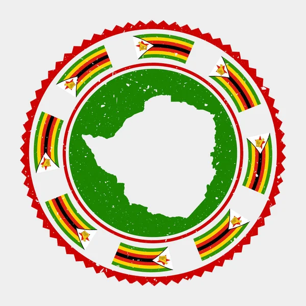 जिम्बाब्वे ग्रंज टिकट जिम्बाब्वे के नक्शे और ध्वज के साथ गोल लोगो देश टिकट वेक्टर चित्रण — स्टॉक वेक्टर