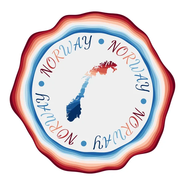 Norwegen-Abzeichen Karte des Landes mit schönen geometrischen Wellen und lebendigen rot-blauen Rahmen Vivid — Stockvektor