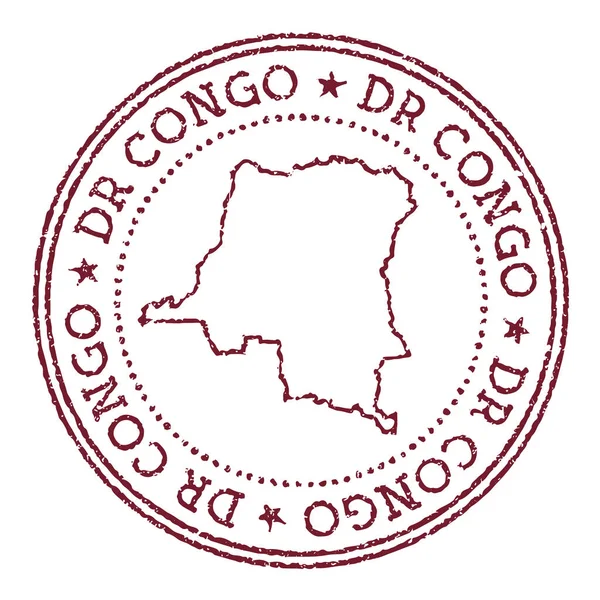 República Democrática del Congo sello de goma redonda con mapa del país Vintage sello de pasaporte rojo con texto circular y — Vector de stock