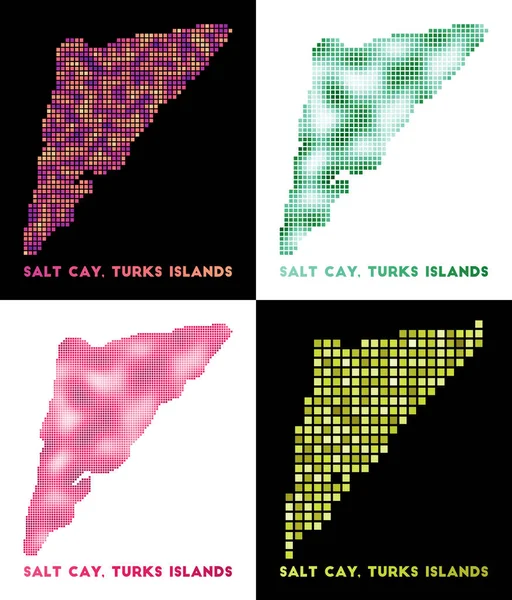 Salt Cay Islas Turcas mapa Colección de mapa de Salt Cay Islas Turcas en estilo punteado Fronteras — Vector de stock