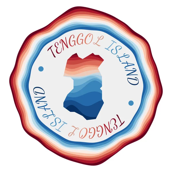 Karte der Insel Tenggol mit schönen geometrischen Wellen und lebendigem rot-blauen Rahmen — Stockvektor