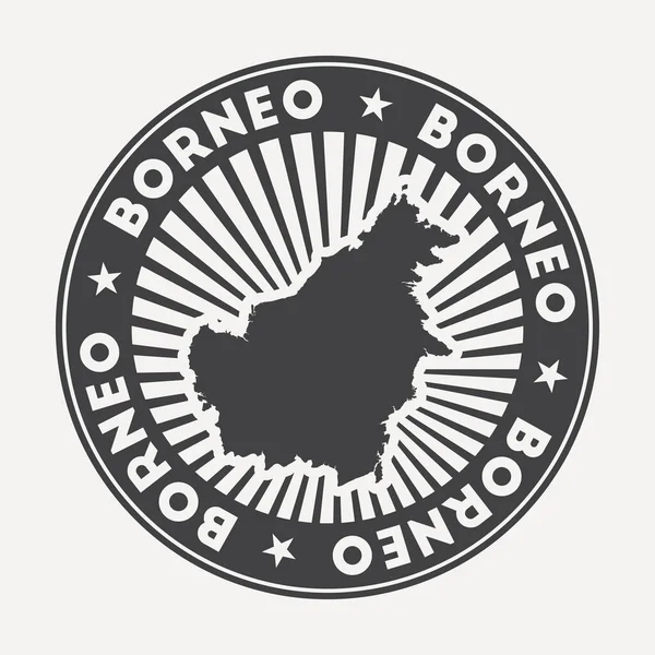 Logotipo redondo Borneo Insignia de viaje vintage con el nombre circular y mapa del vector de la isla — Vector de stock