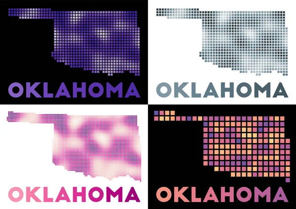 Oklahoma kaart Verzameling van kaart van Oklahoma in gestippelde stijl Grenzen van de us staat gevuld met — Stockvector