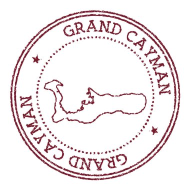 Büyük Cayman yuvarlak kauçuk damga ile ada haritası Dairesel metin ile klasik kırmızı pasaport damgası ve