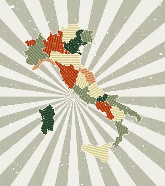 Itália mapa do vintage cartaz Grunge com mapa do país em paleta de cores retro Forma da Itália com — Vetor de Stock