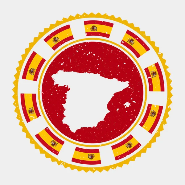 Espanha grunge carimbo Logotipo redondo com mapa e bandeira de Espanha País carimbo ilustração vetorial —  Vetores de Stock