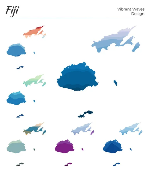 Serie di mappe vettoriali di Fiji Design a onde vibranti Luminosa mappa del paese in curve geometriche lisce — Vettoriale Stock