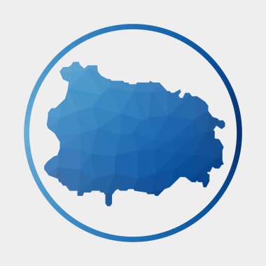 Ischia simgesi, adanın gradyan halka içindeki çokgen haritası. Yuvarlak, düşük poli Ischia işareti, Vektör.