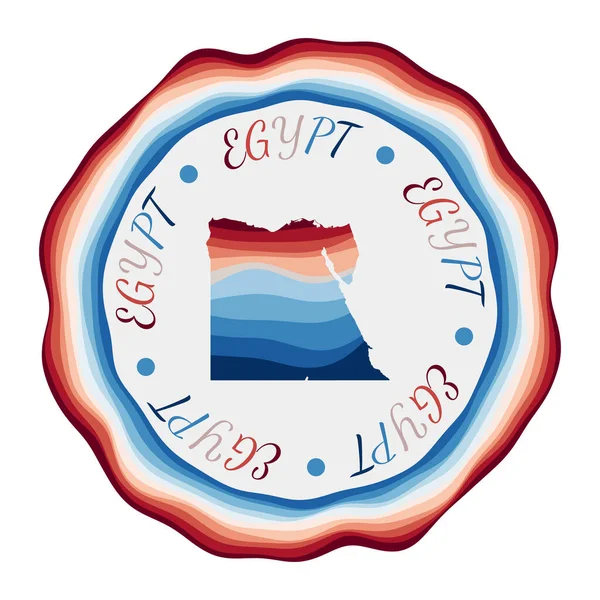 Egypte badge Carte du pays avec de belles vagues géométriques et un cadre rouge vif bleu vif — Image vectorielle