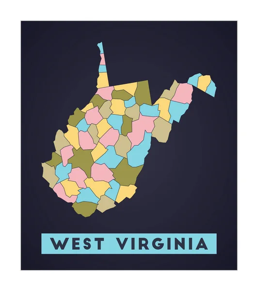 West Virginia kaart Us state poster met regio 's Vorm van West Virginia met ons staat naam — Stockvector
