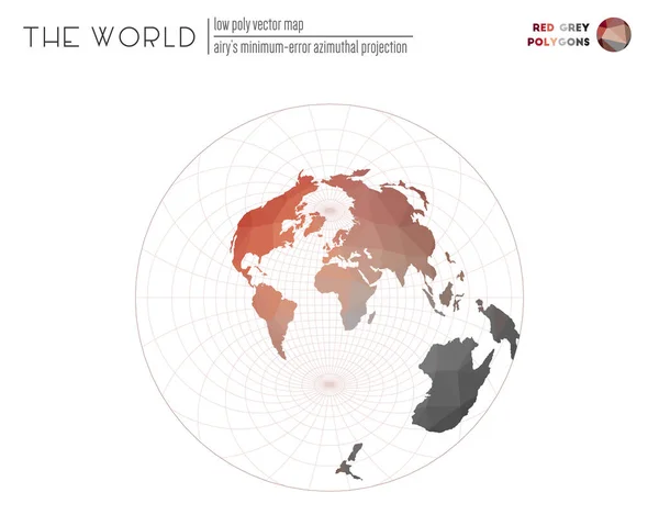 Polygonale kaart van de wereld Airys minimale fout azimuthal projectie van de wereld Rood Grijs gekleurd — Stockvector