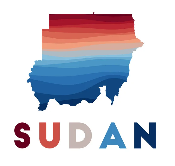 Kırmızı mavi renkli güzel geometrik dalgalarla Sudan Haritası — Stok Vektör