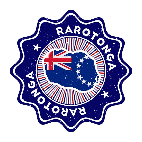 Rarotonga круглий гранж штамп з острівною мапою і прапором країни Вінтаж з круглим текстом і — стоковий вектор