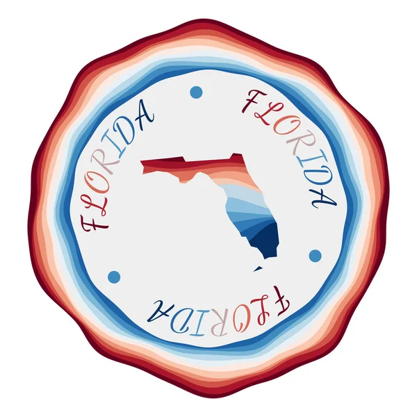 Placa de Florida Mapa del estado de los Estados Unidos con hermosas ondas geométricas y vibrante marco azul rojo Vivid — Vector de stock