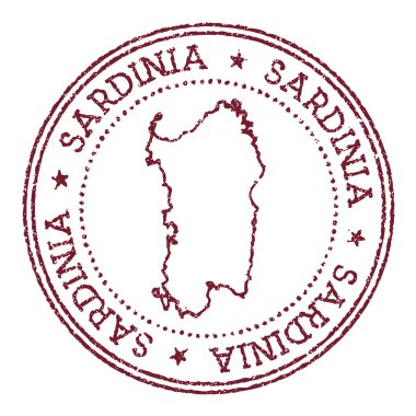Sardunya yuvarlak kauçuk damgalı, ada haritalı. Dairesel metin ve kırmızı pasaport damgalı.