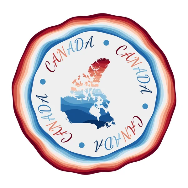 Kanada odznak Mapa země s krásnými geometrickými vlnami a zářivě červeným modrým rámečkem Vivid — Stockový vektor