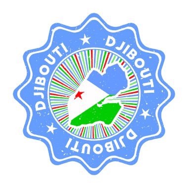 Cibuti yuvarlak grunge pulu ülke haritası ve dairesel metin ile ülke bayrağı Vintage rozeti ve