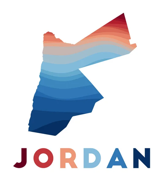 ヨルダン地図赤青で美しい幾何学波を持つ国の地図Vivid Jordan — ストックベクタ