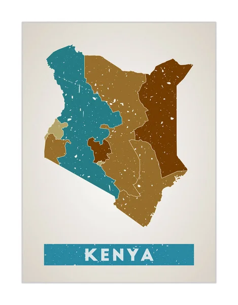 Carte du Kenya Affiche de pays avec régions Vieille texture grunge Forme du Kenya avec le nom du pays — Image vectorielle