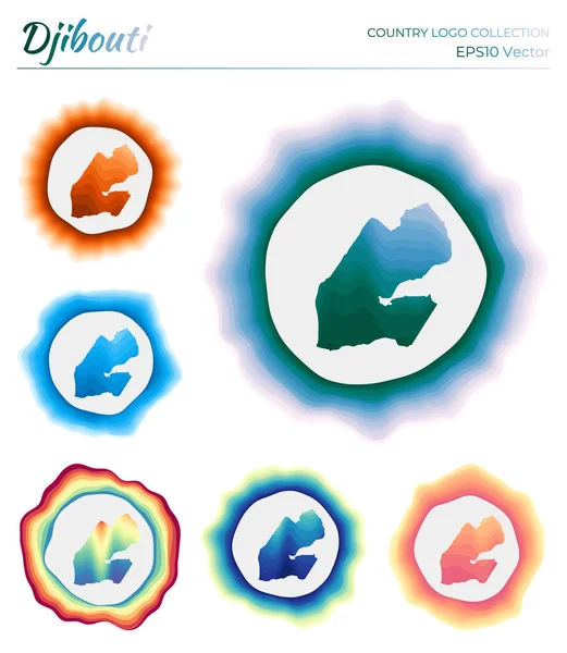 Colección de logotipos de Djibouti Logotipo colorido del país Marcos dinámicos en capas únicas alrededor — Vector de stock