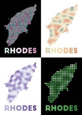 Rhodes Haritası Rodos Haritası Koleksiyonu Adanın Noktalı Tarzı Kenarlarıyla Dolu