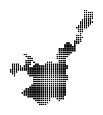 Ishigaki Haritası Ishigaki 'nin noktalı stil haritası. Adanın kenarları dikdörtgenlerle dolu.