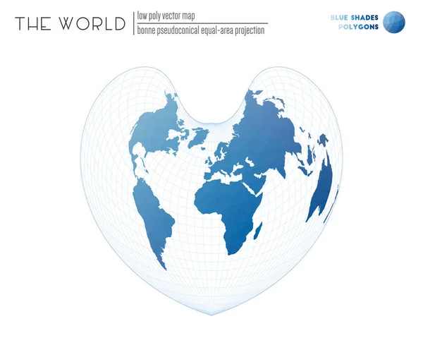世界蓝色阴影的Bonne伪锥形等面积投影世界地图 — 图库矢量图片