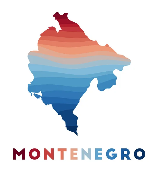 Montenegro mapa Mapa del país con hermosas olas geométricas en colores azules rojos Vivid — Archivo Imágenes Vectoriales