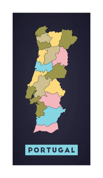 Portugal mapa País pôster com regiões Forma de Portugal com nome de país Vetor elegante — Vetor de Stock