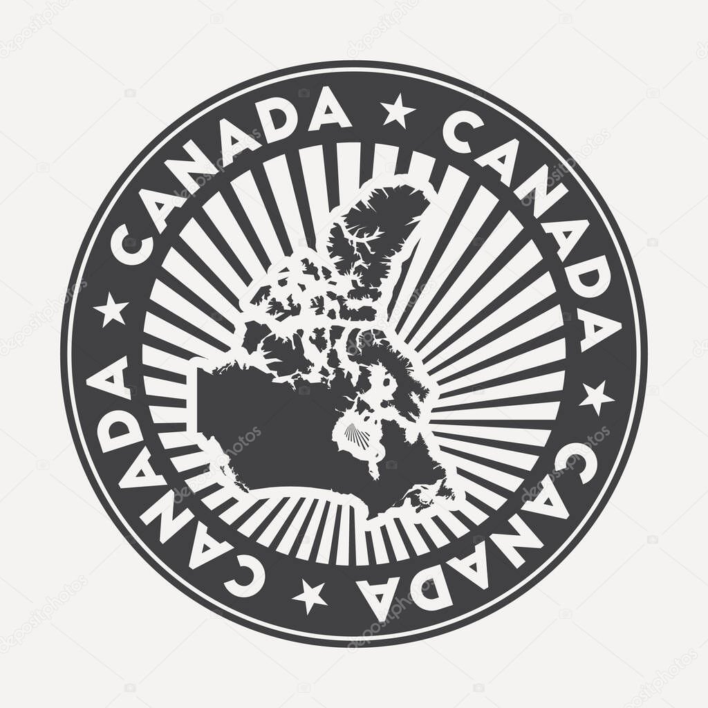 Canada round logo. Vintage travel badge with the circular name and map of country, vector illustration. Can be used as insignia, logotype, label, sticker or badge of the Canada.